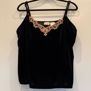 Delicates Black Velour Lace-Trim Cami Top (XL Fits Like a Medium)